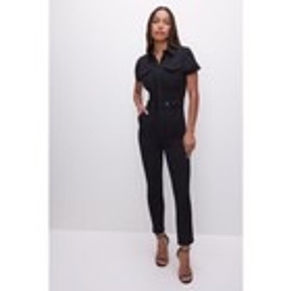 Good American Fit For‎ Success Jumpsuit Black Denim Short Sleeve Size Small
